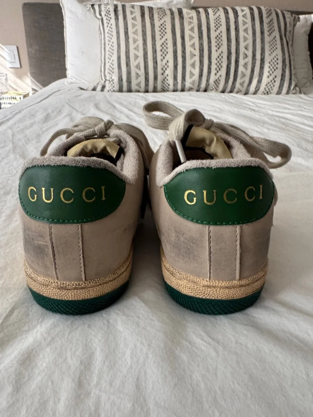 Gucci Beige & Green Low-Top Monogram “Dirty” Sneakers - Picture 3 of 6